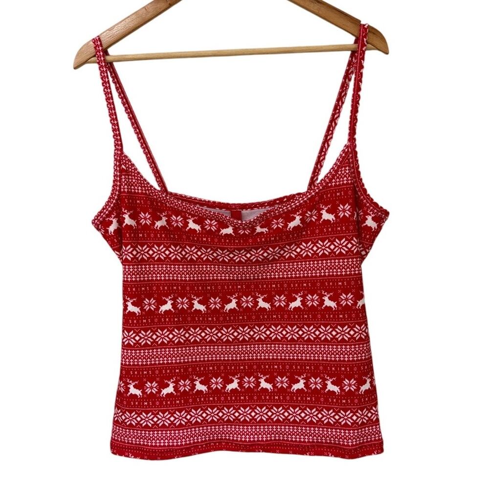 SKIMS Red Deer Fair Isle Plush Pointelle Camisole Tank Size 3X New with tags